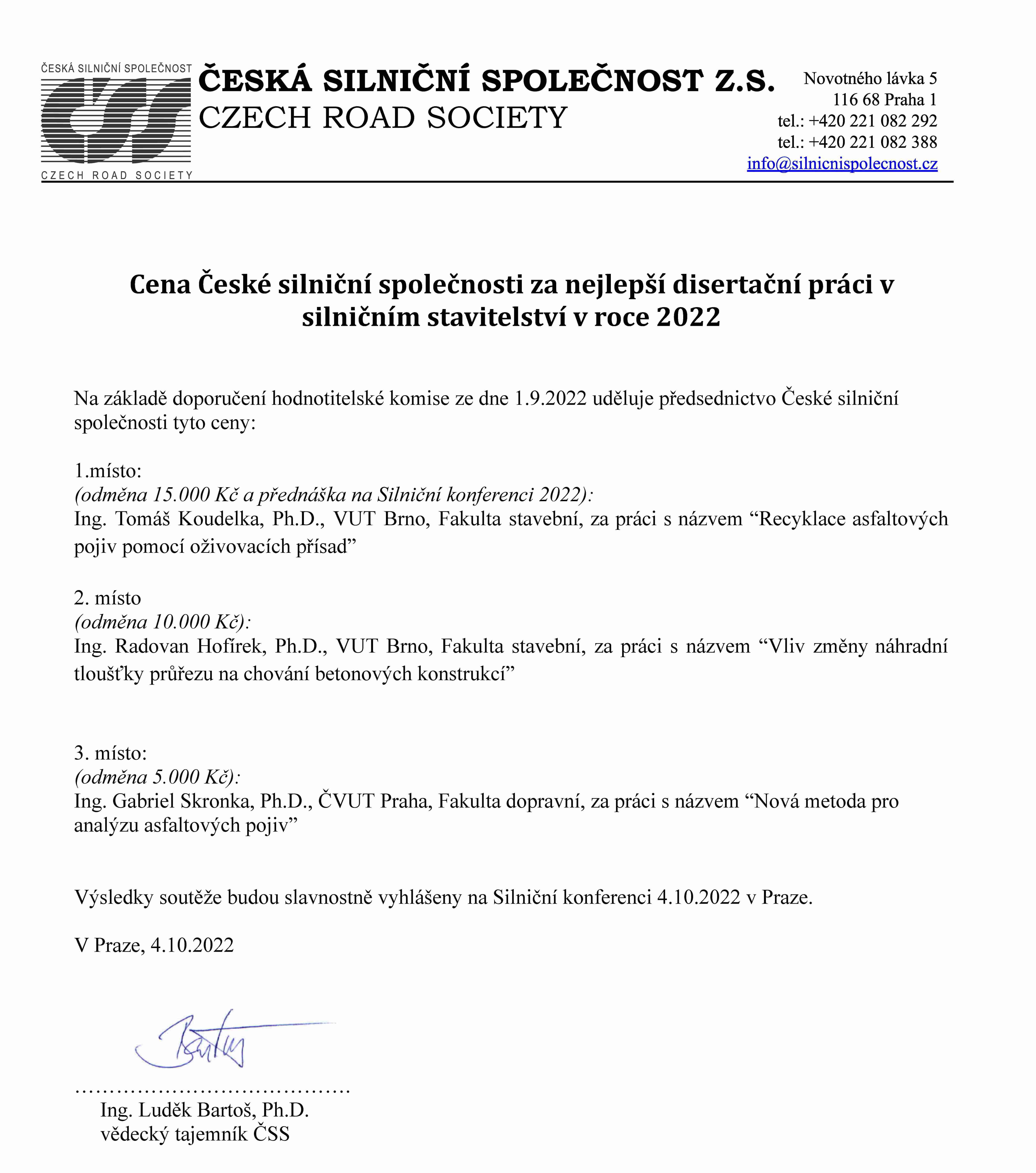 Cena ČSS disertační práce 2022 výsledky